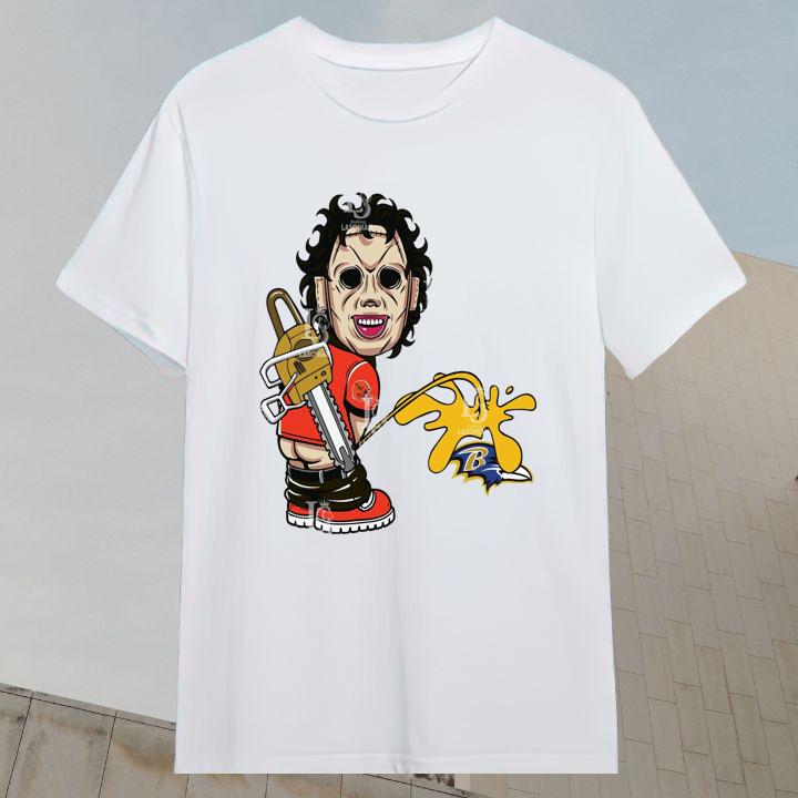 Cleveland Browns Leatherface Pissing On Baltimore Ravens T-Shirt - Limited Edition