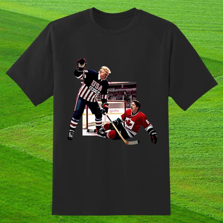 Donald Trump Justin Trudeau Funny Usa Canada Hockey Meme Shirt