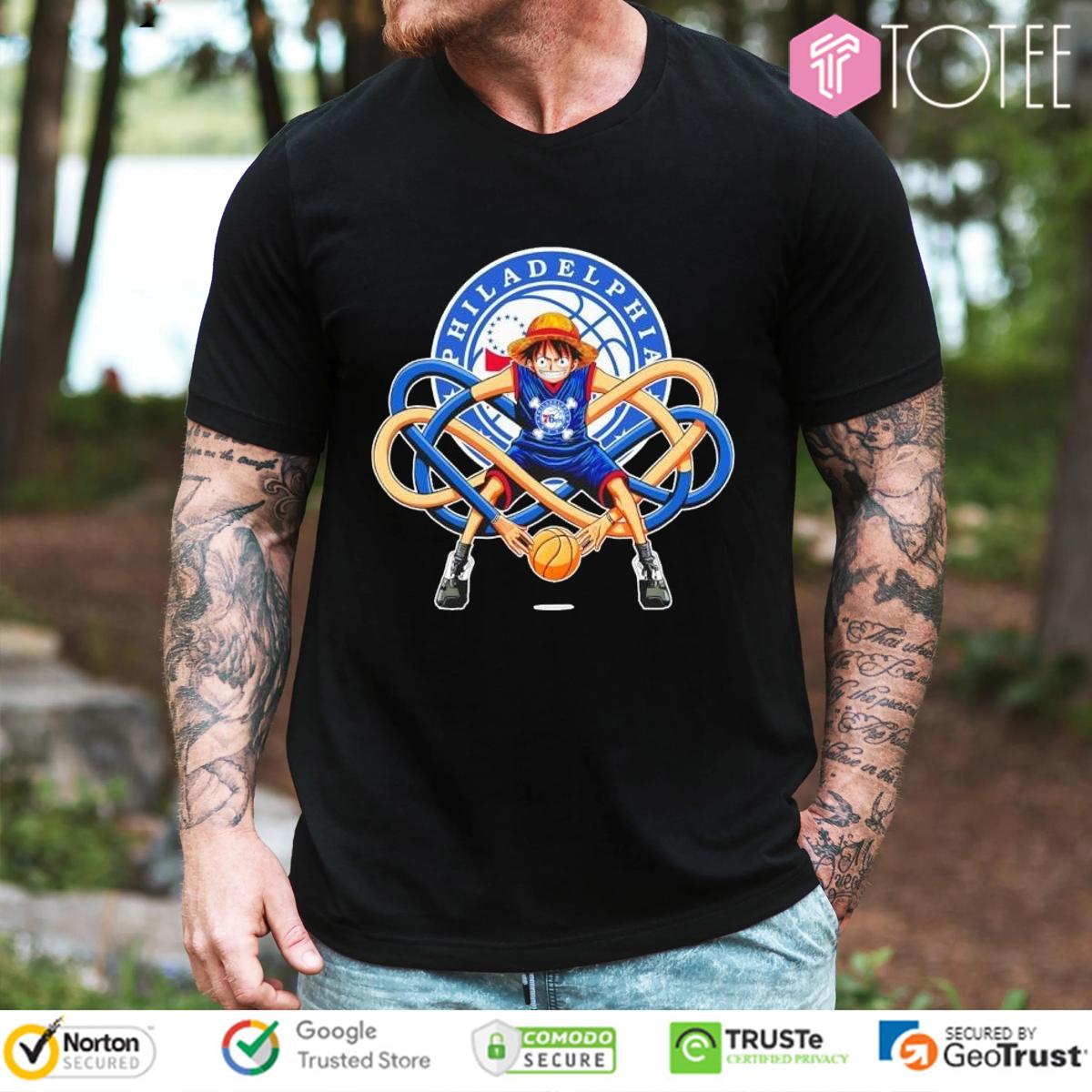 Monkey D. Luffy Philadelphia 76ers One Piece Funny Basketball T-Shirt