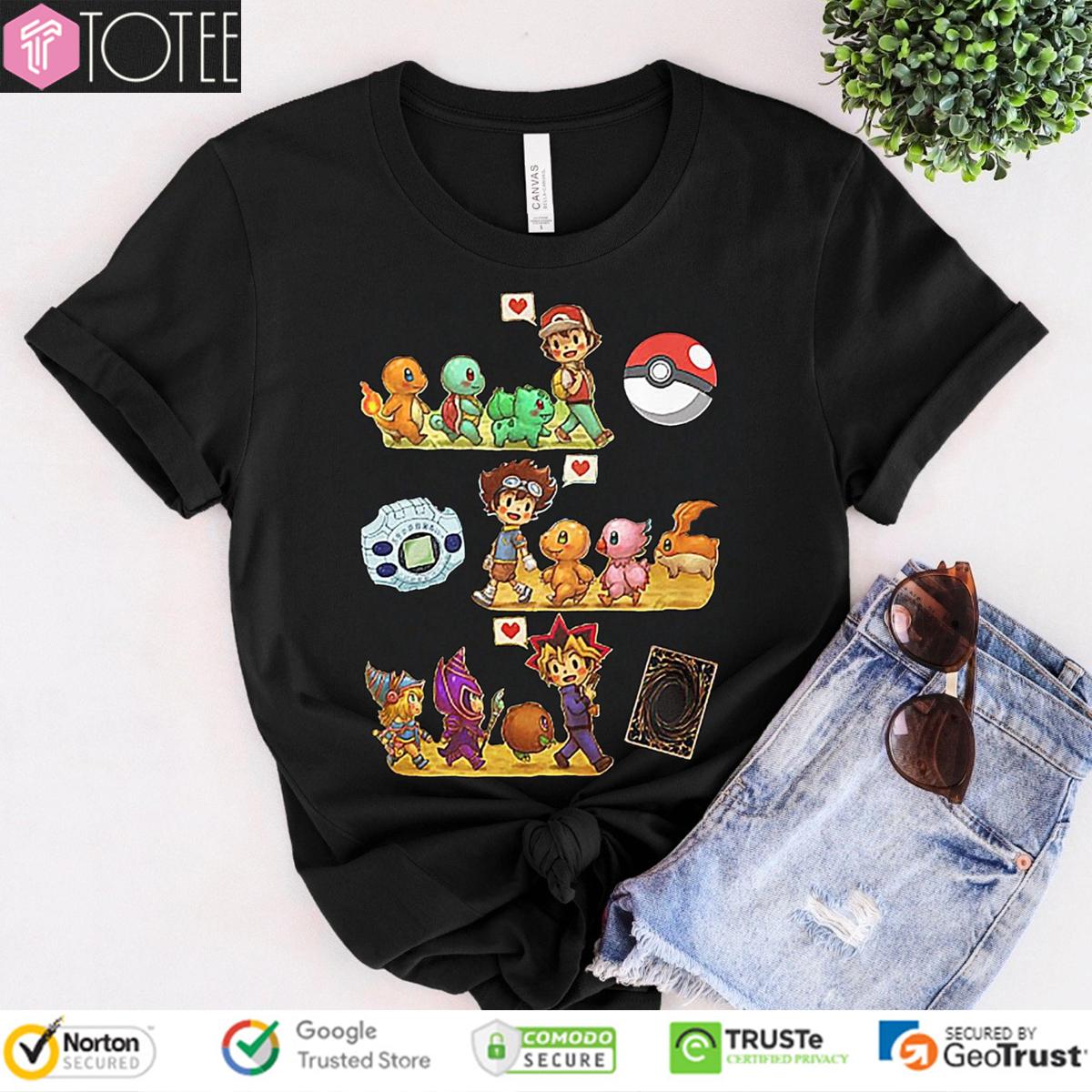Satoshi Pokemon Yagami Taichi Digimon Adventure Yami Yugi Yugioh T-Shirt