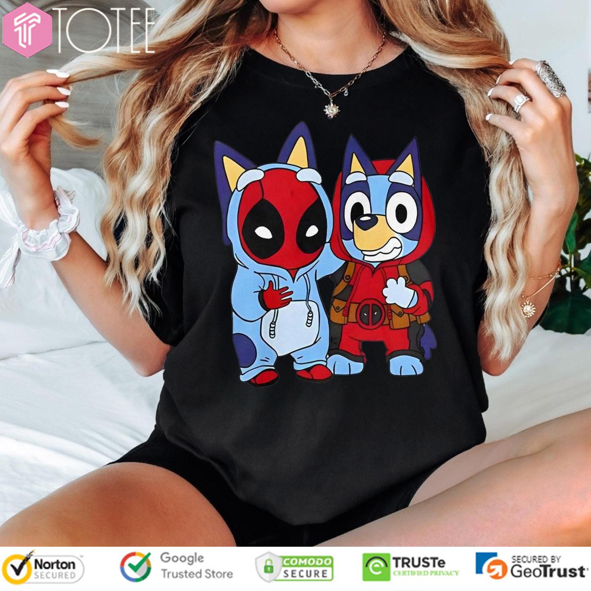 Bluey Heeler Marvel Deadpool Cosplay Together Parody T-Shirt