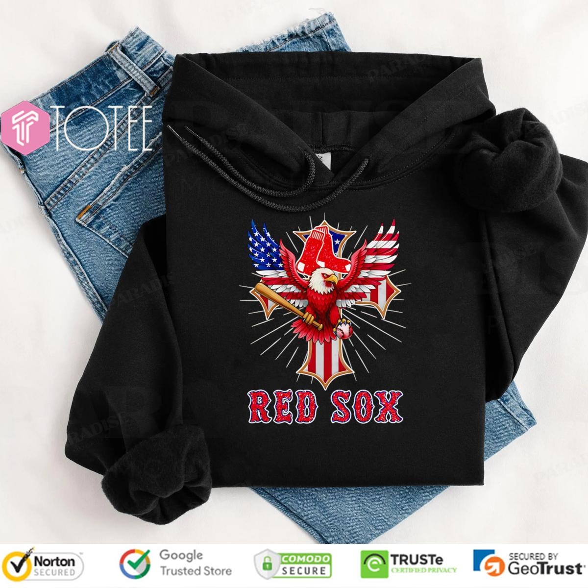 Eagle Cross Boston Red Sox Baseball American Flag 4Th Of July Hoodie